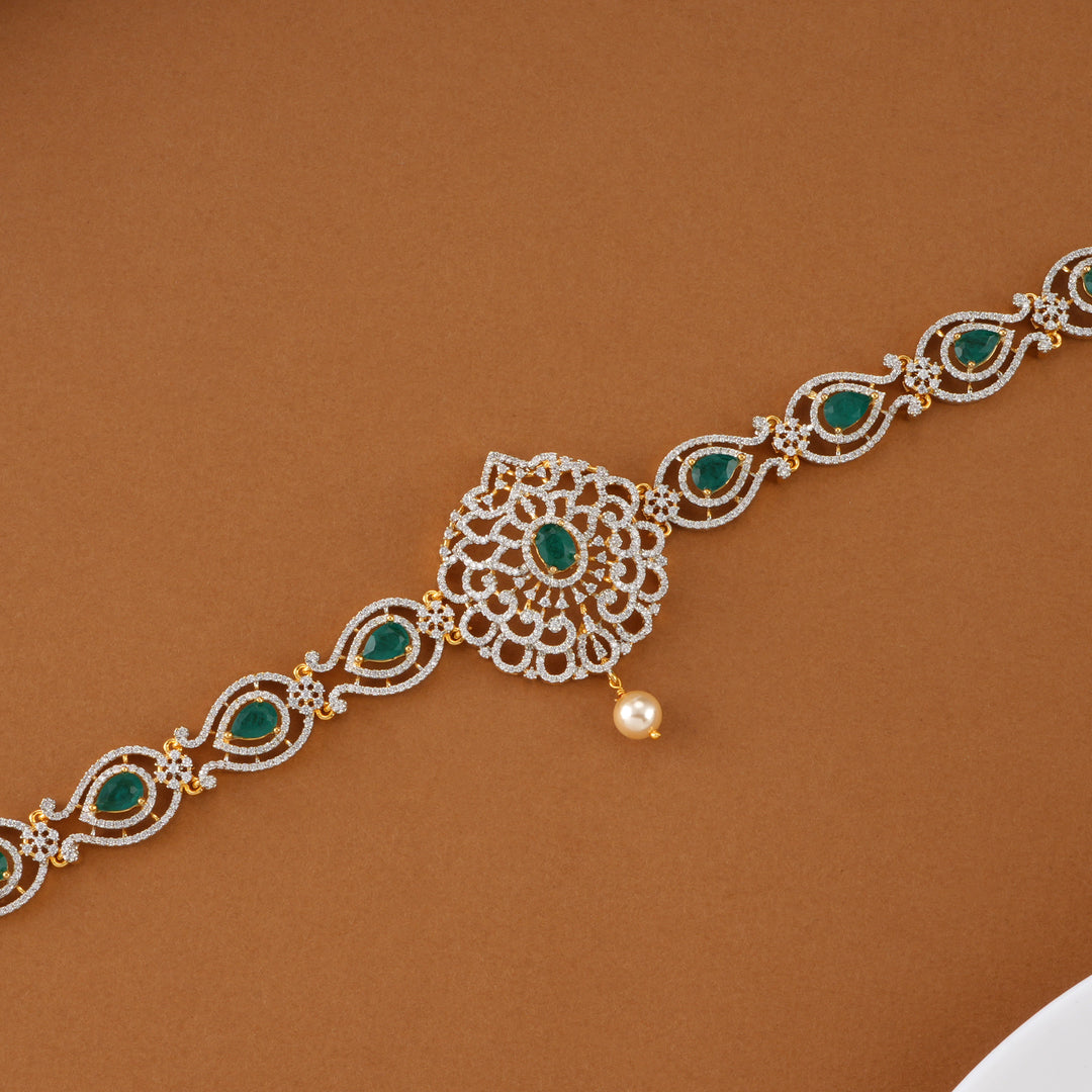Emerald Leaf Design Swarovski Oddiyanam