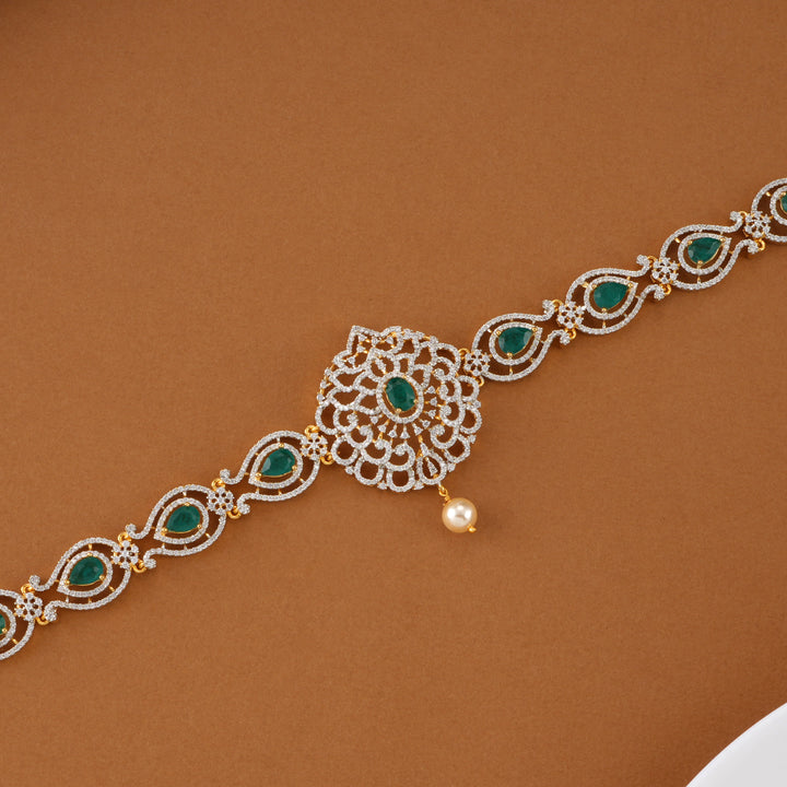 Emerald Leaf Design Swarovski Oddiyanam
