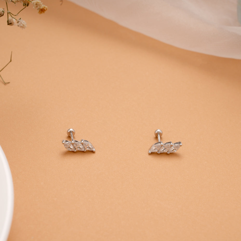 Tri Leaf Design Stone Silver Koppu