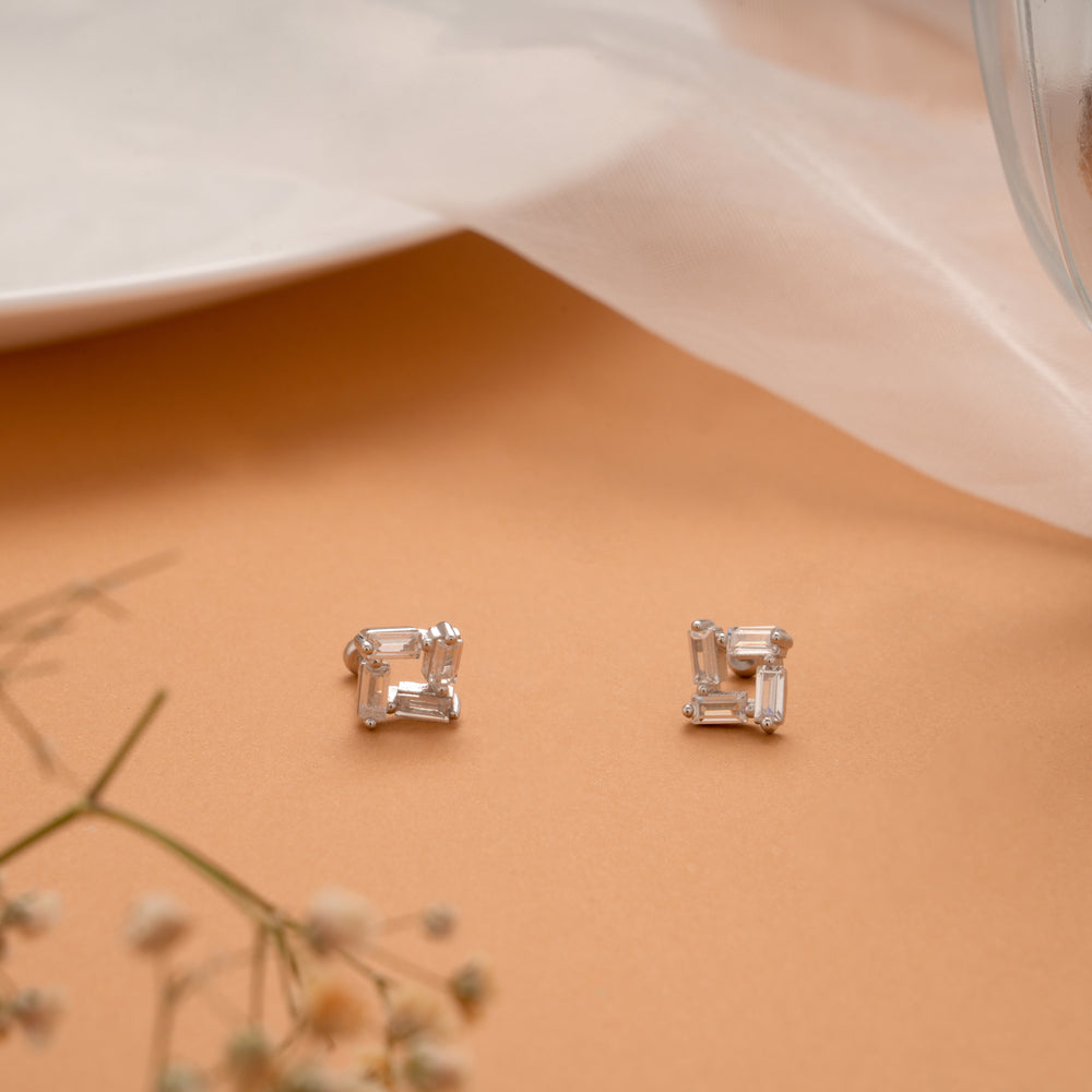 Crystal Baguette Stone Square Silver Koppu