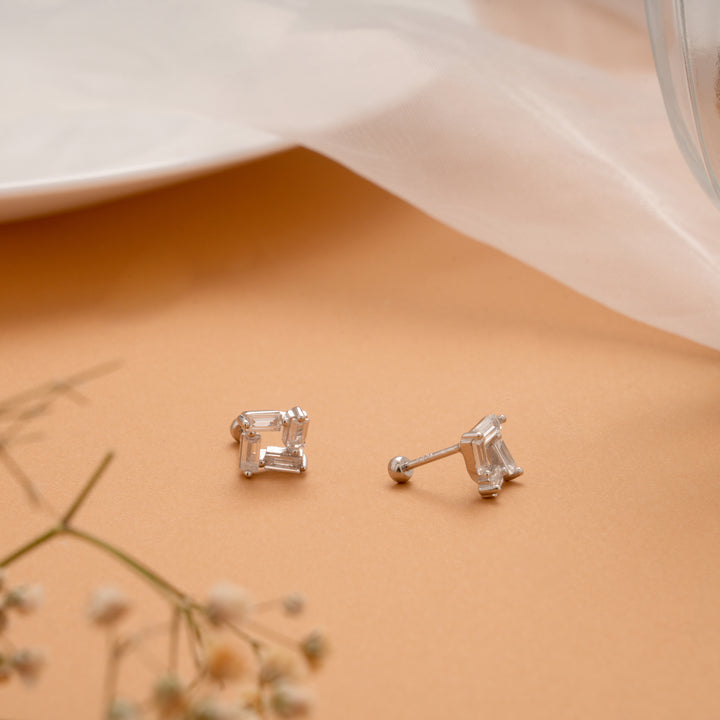Crystal Baguette Stone Square Silver Koppu