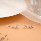 Elegant Crystal Leaf Climber Silver Ear Crawlers