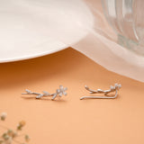 Elegant Crystal Leaf Climber Silver Ear Crawlers