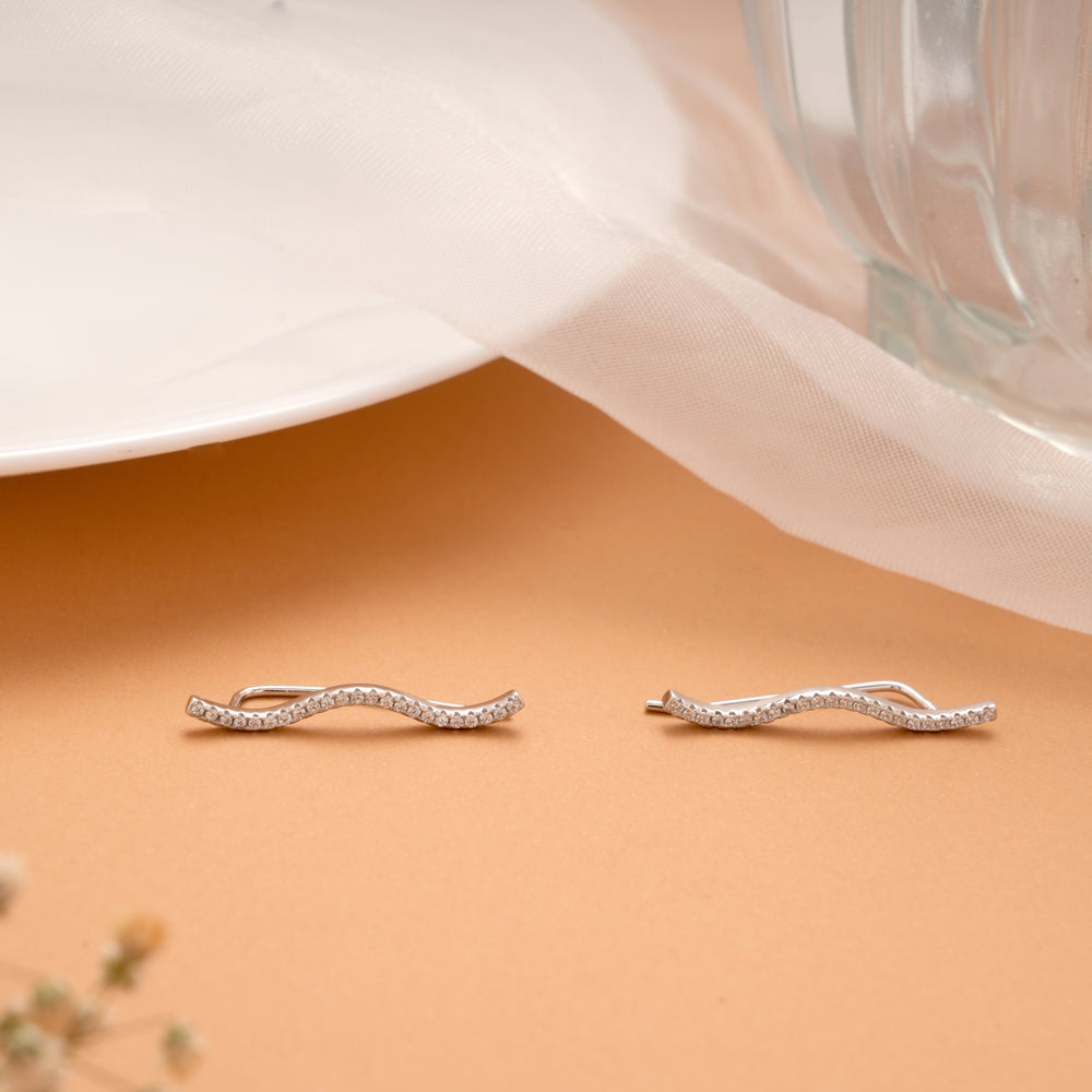 Beautiful Wave Design Silver Ear Climbers