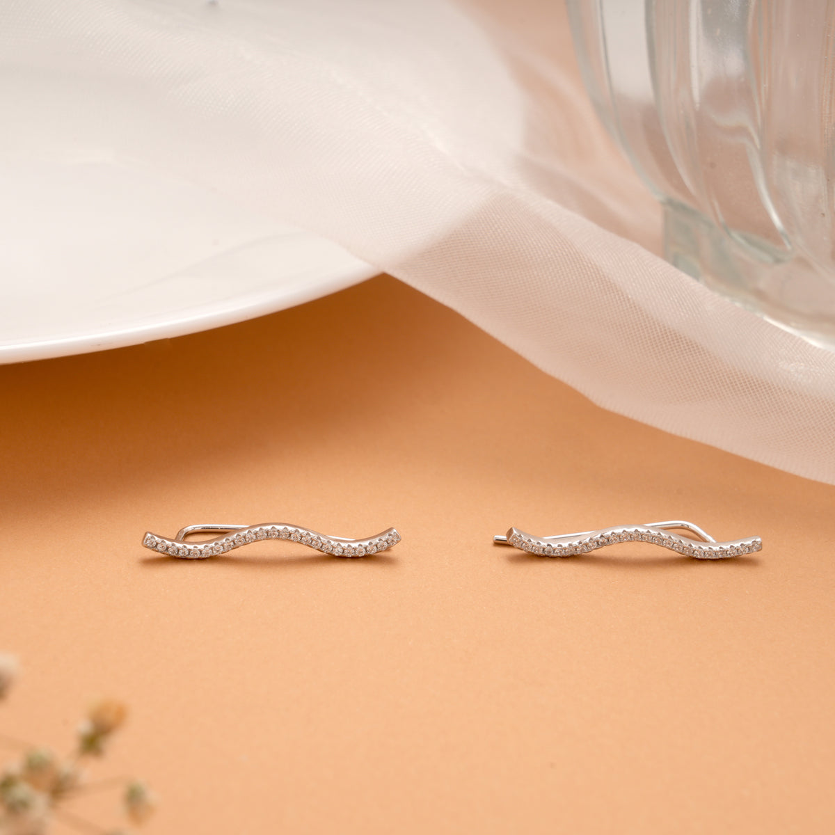 Beautiful Wave Design Silver Ear Climbers