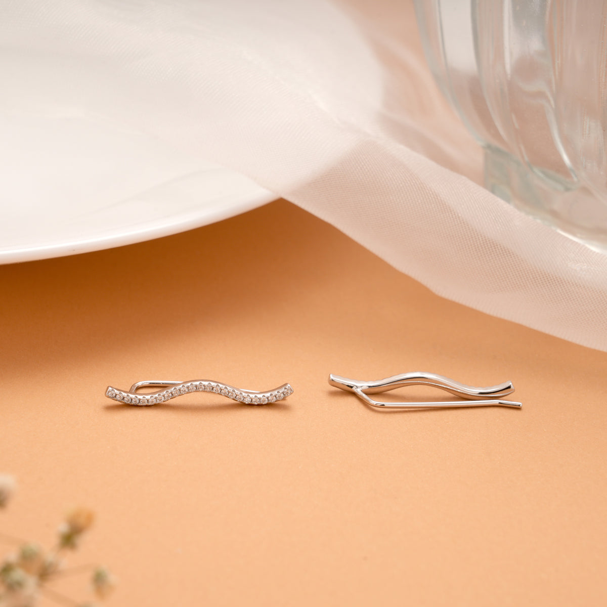 Beautiful Wave Design Silver Ear Climbers