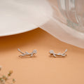 Dainty Crystal Leafy Ear Silver Crawlers
