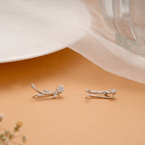 Dainty Crystal Leafy Ear Silver Crawlers