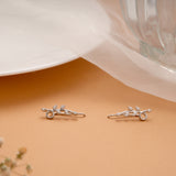 Ethnic Twisted Leafy Stone Silver Ear Crawlers