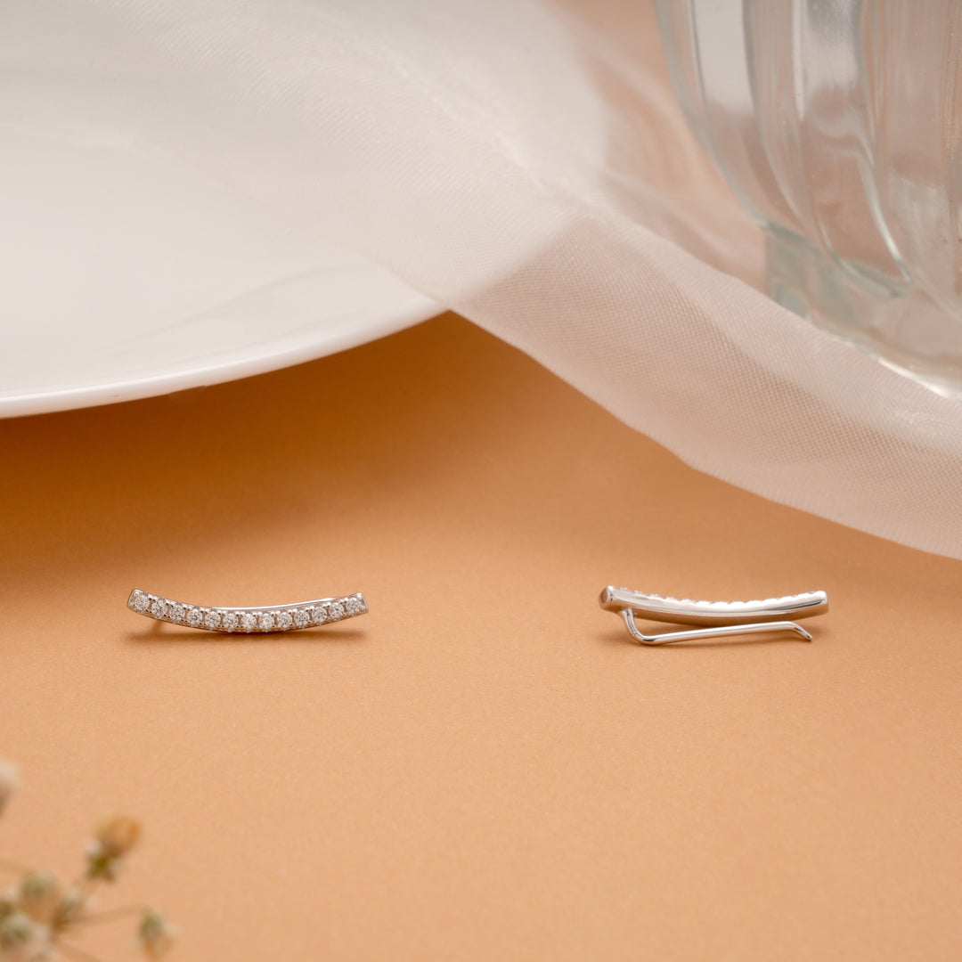 Beautiful Sparkling Line Silver Ear Climbers