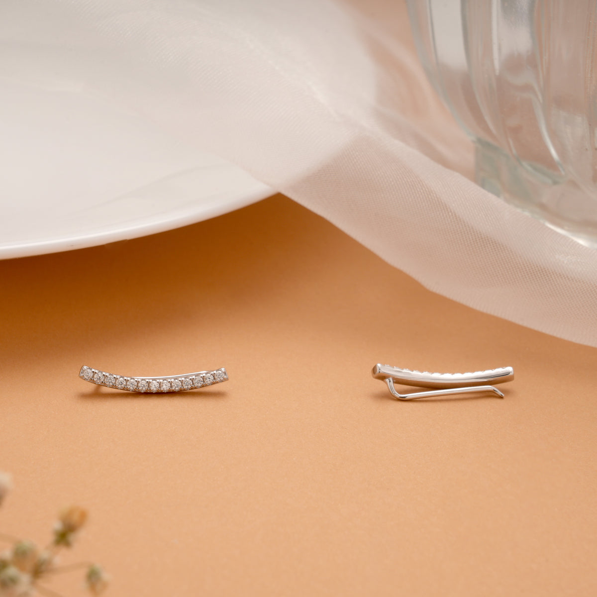 Beautiful Sparkling Line Silver Ear Climbers