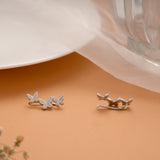 Sparkling Triple Butterfly Stone Silver Ear Climbers
