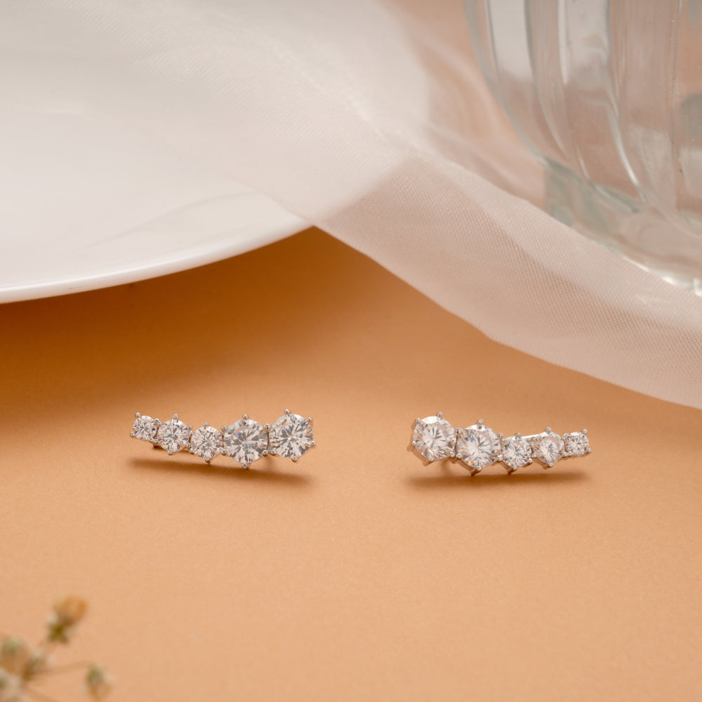 Trendy Round Stone Silver Climbers