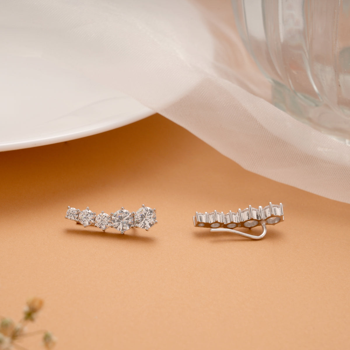 Trendy Round Stone Silver Climbers