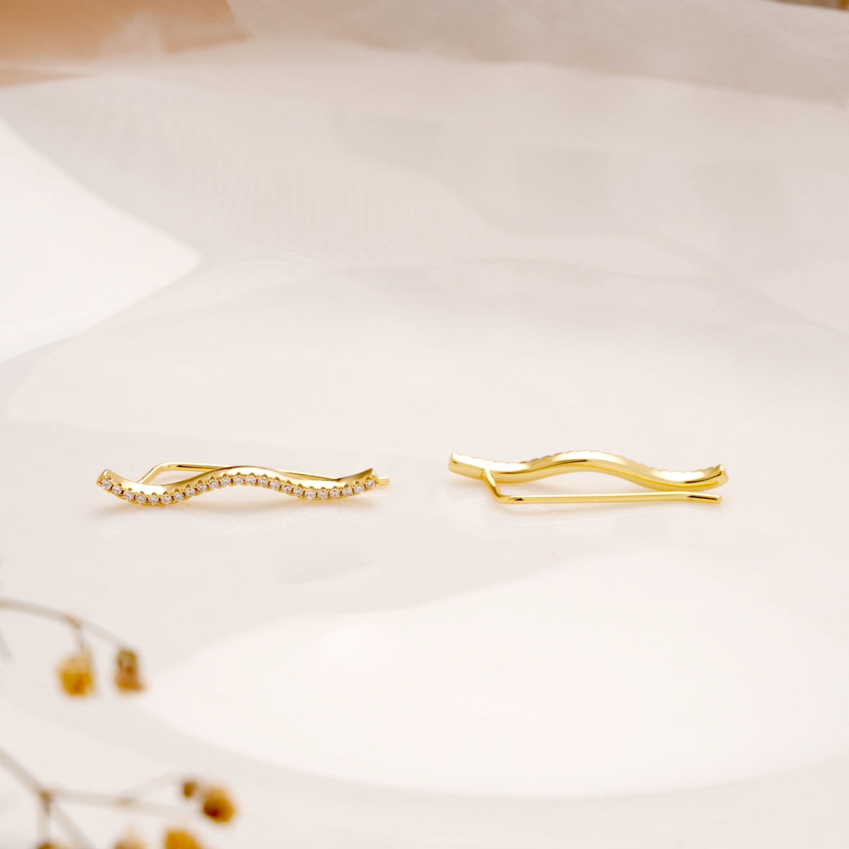 Fancy Wavy Stone Line Silver Climber
