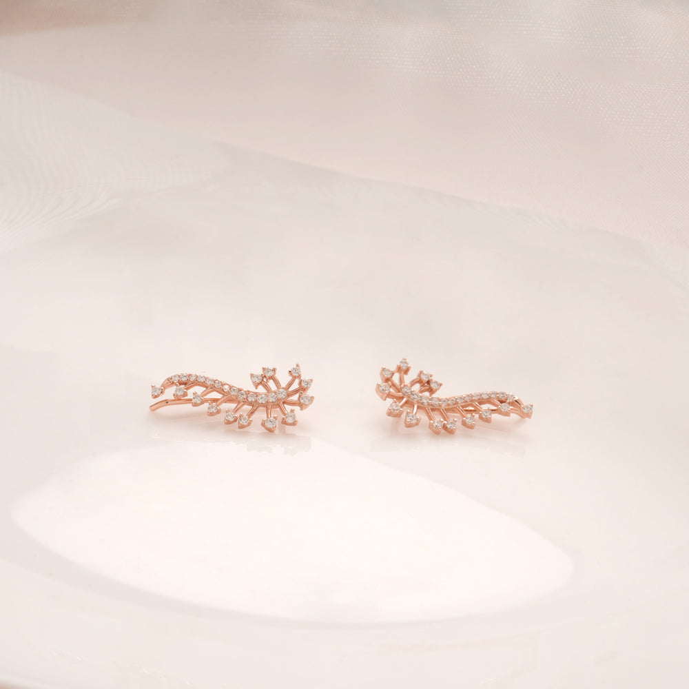 Fancy Cluster Stone Silver Rose Gold Climbers