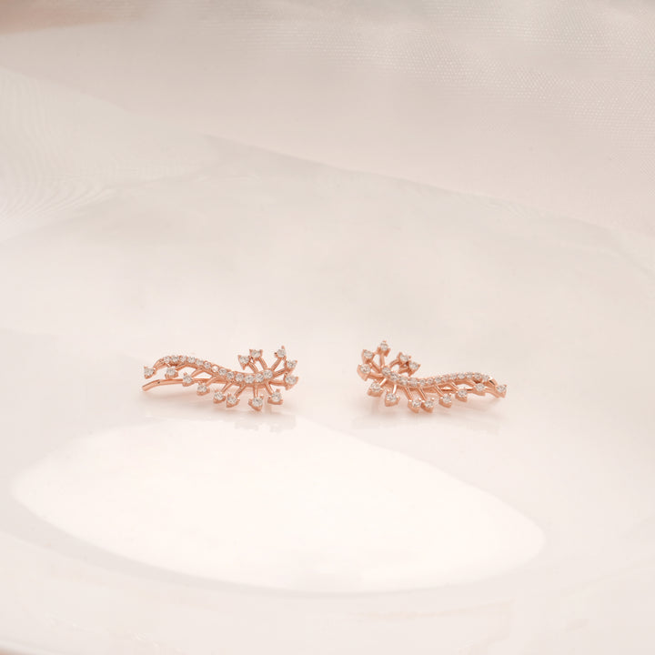 Fancy Cluster Stone Silver Rose Gold Climbers