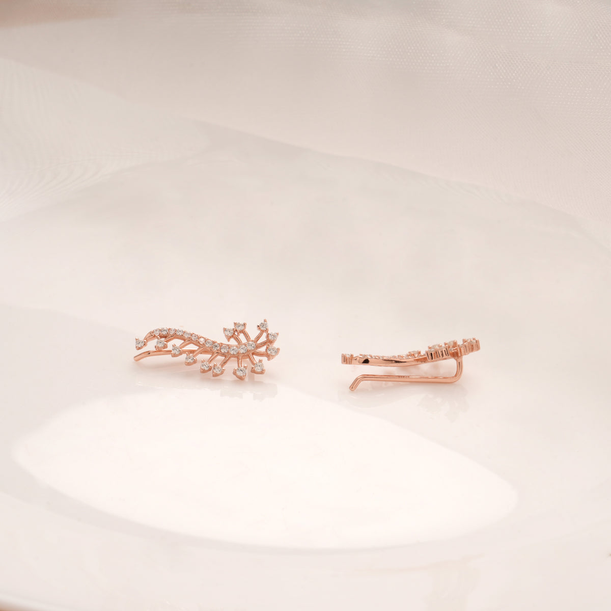 Fancy Cluster Stone Silver Rose Gold Climbers