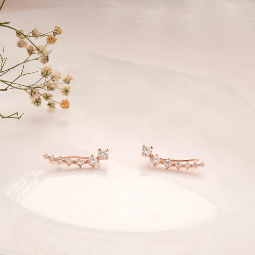 Heritage Round Stone Silver Rose Gold Climbers