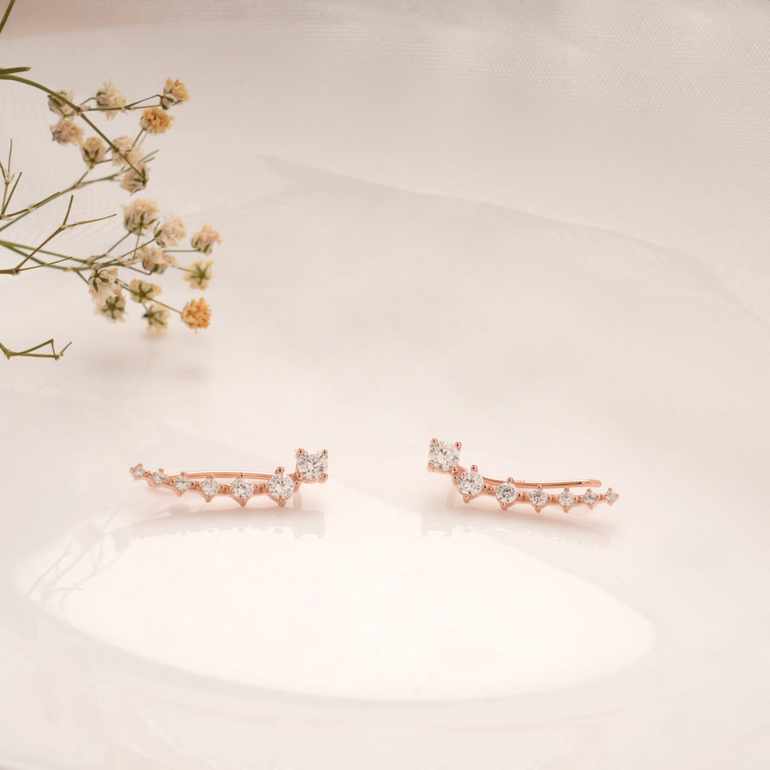 Heritage Round Stone Silver Rose Gold Climbers