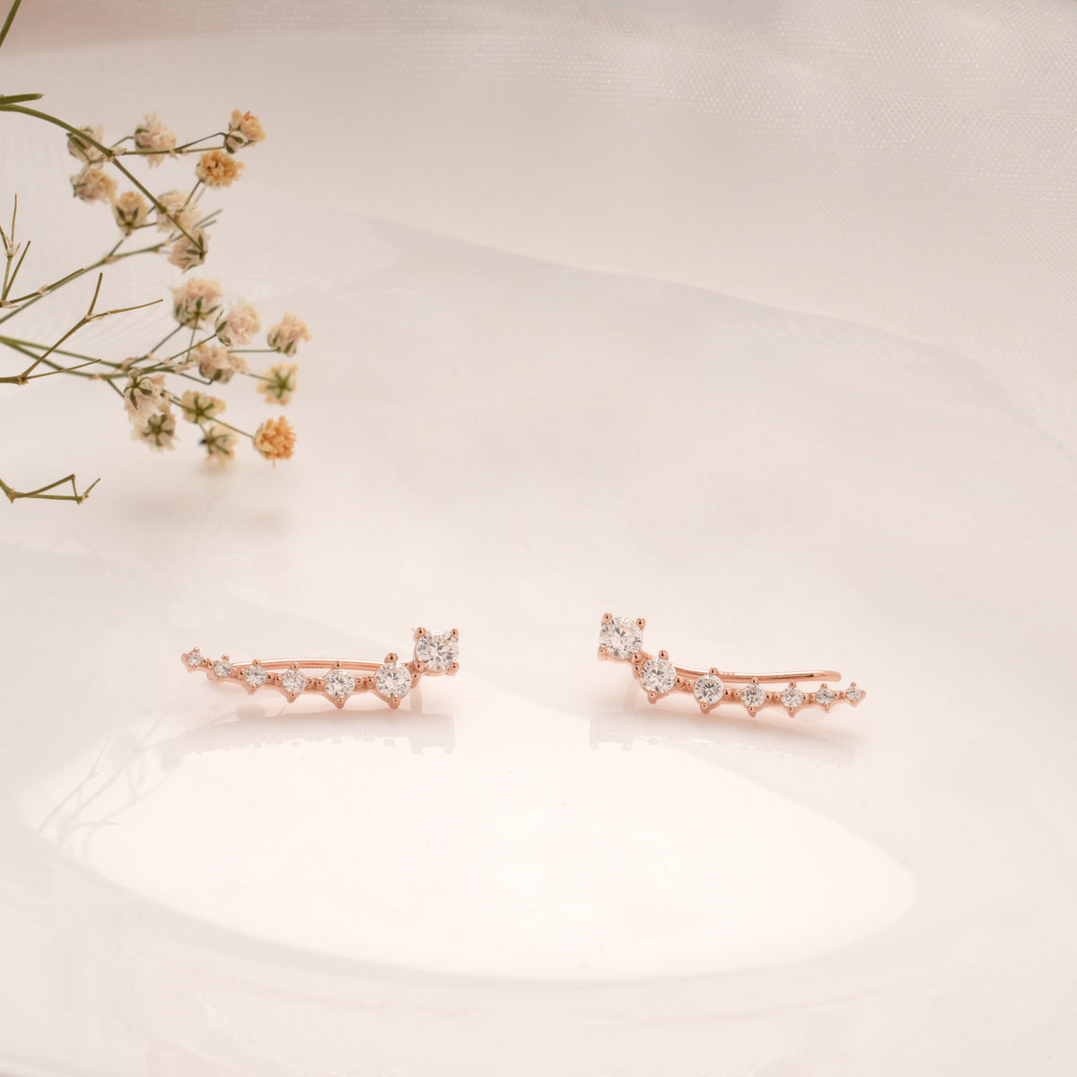 Heritage Round Stone Silver Rose Gold Climbers