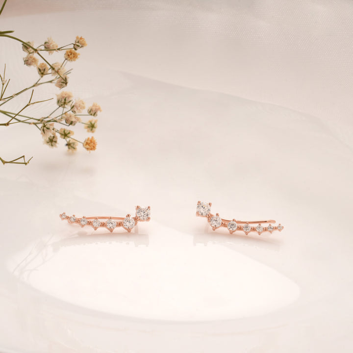 Heritage Round Stone Silver Rose Gold Climbers