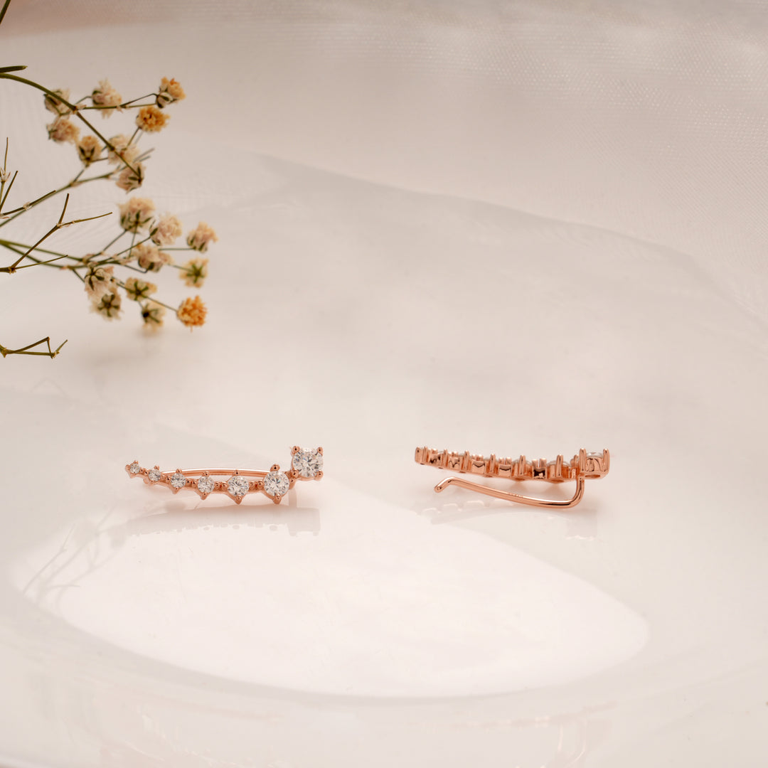Heritage Round Stone Silver Rose Gold Climbers