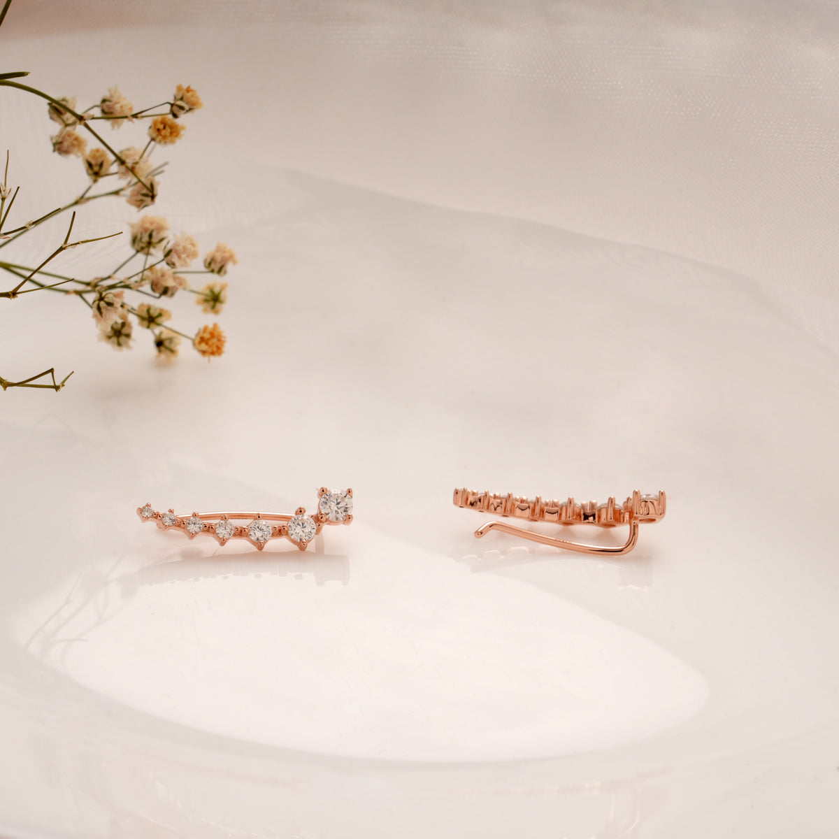 Heritage Round Stone Silver Rose Gold Climbers