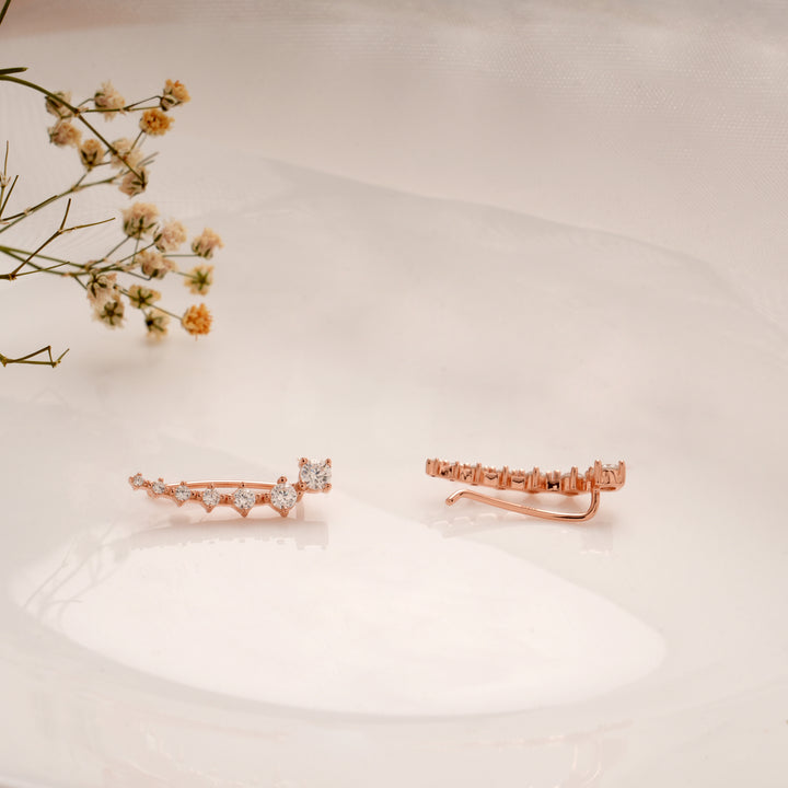 Heritage Round Stone Silver Rose Gold Climbers