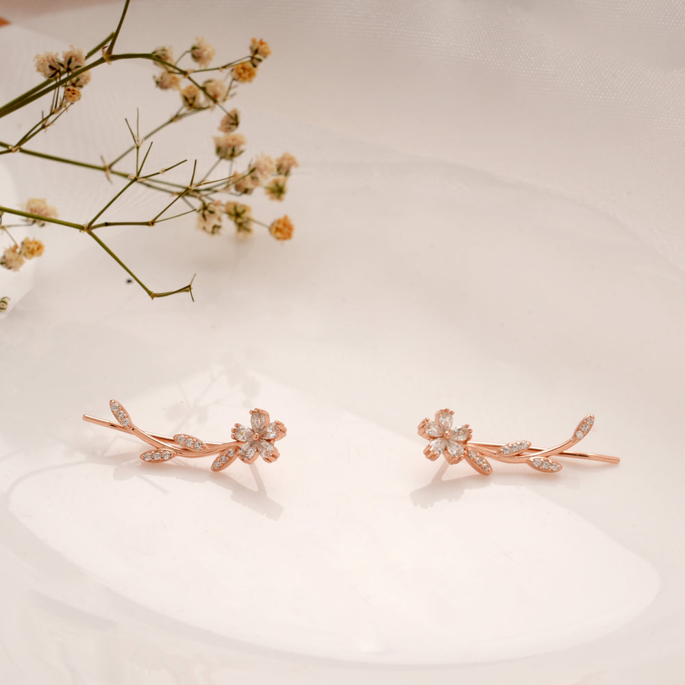 Beautiful Lilly Floral Leaf Silver Rose Gold Climbers
