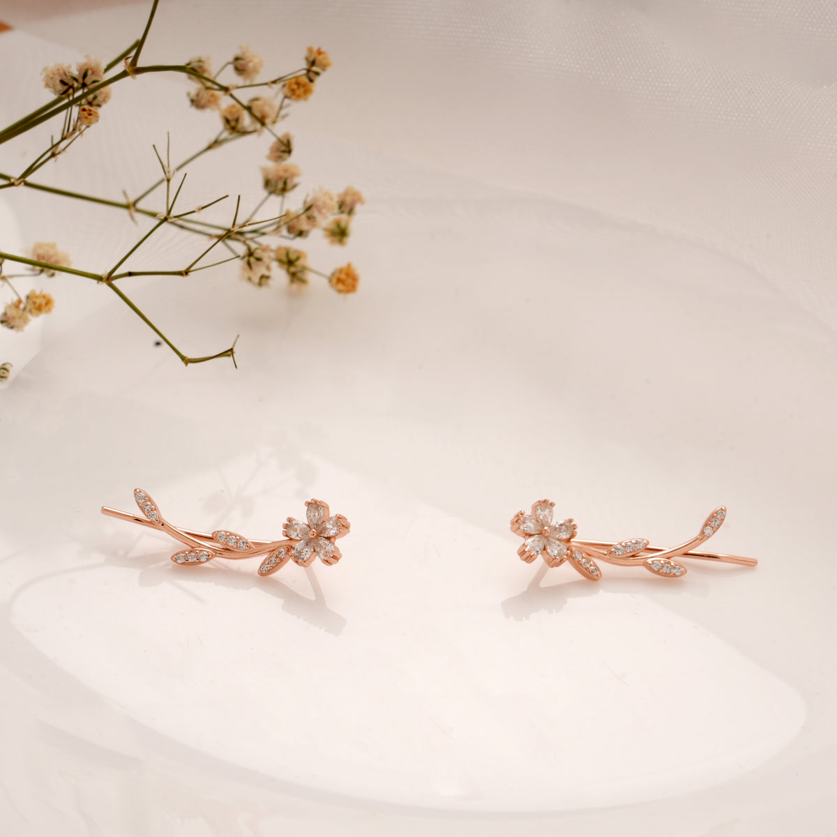 Beautiful Lilly Floral Leaf Silver Rose Gold Climbers