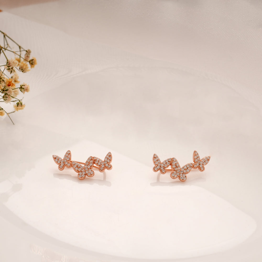 Pretty Triple Butterfly Silver Rose Gold Climber