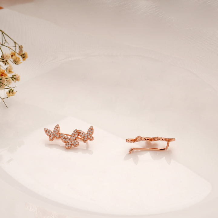 Pretty Triple Butterfly Silver Rose Gold Climber