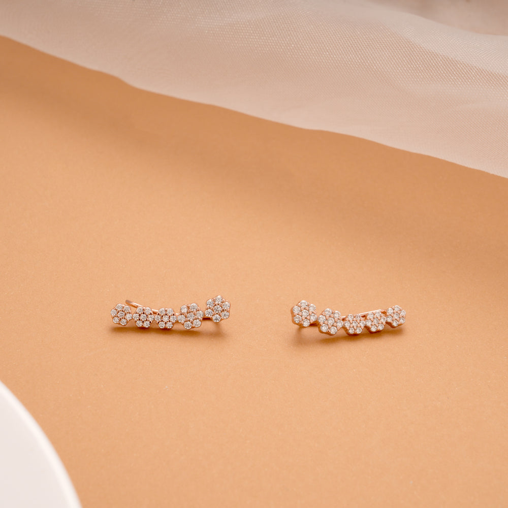 Dainty Blossom Silver Rose Gold Ear Crawlers