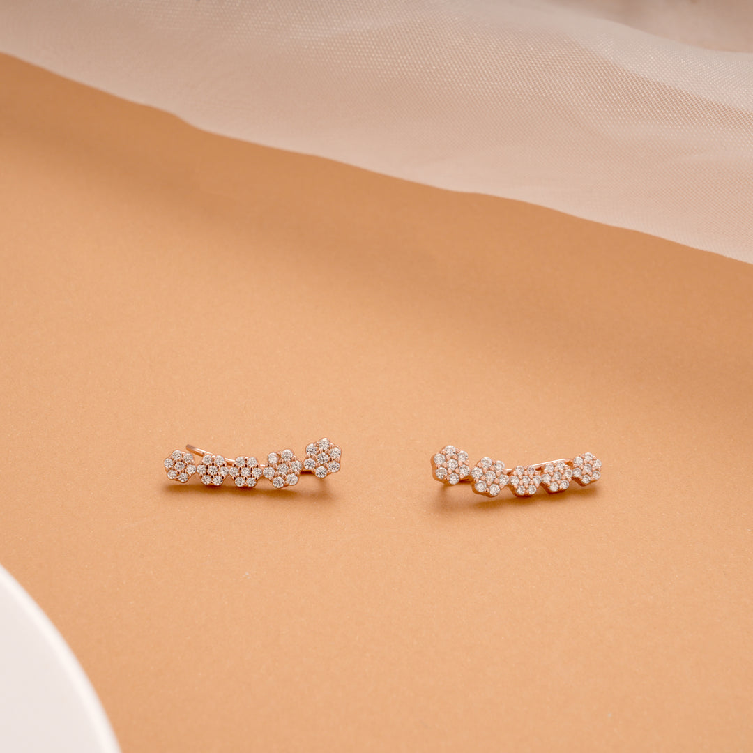 Dainty Blossom Silver Rose Gold Ear Crawlers