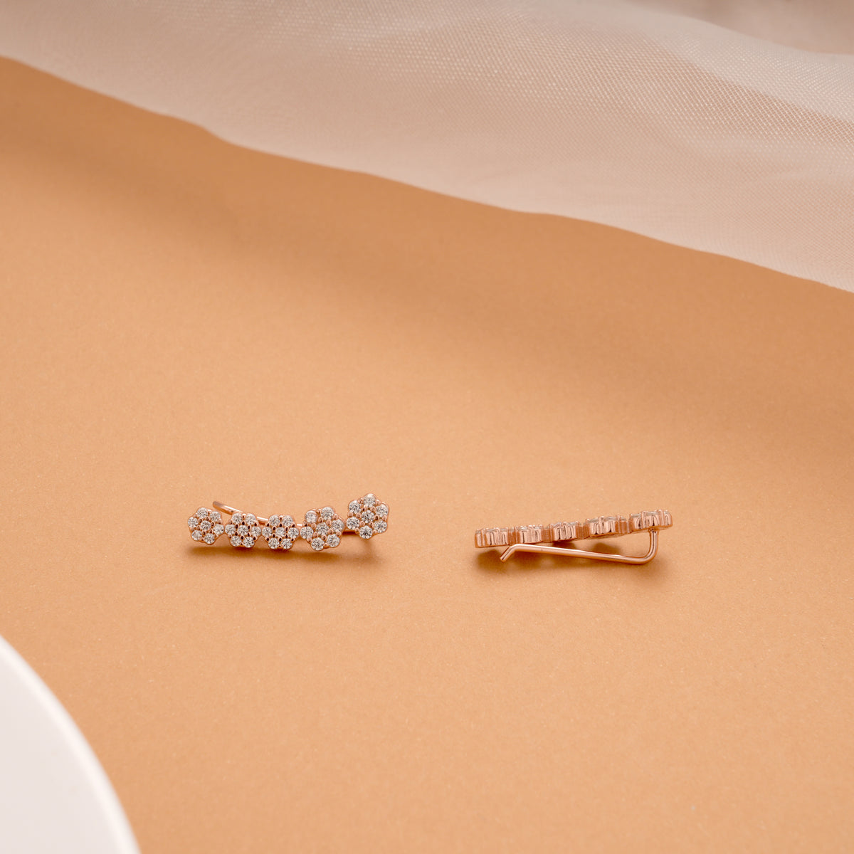 Dainty Blossom Silver Rose Gold Ear Crawlers