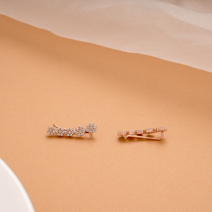 Dainty Blossom Silver Rose Gold Ear Crawlers