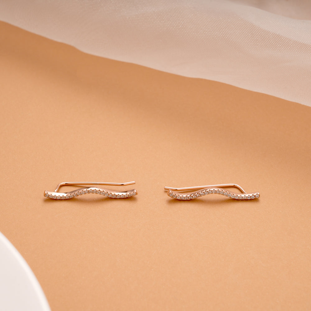 Elegant Wavy Silver Rose Gold Ear Climber