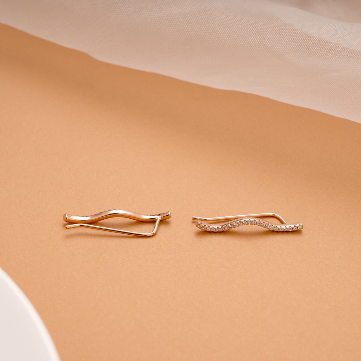 Elegant Wavy Silver Rose Gold Ear Climber