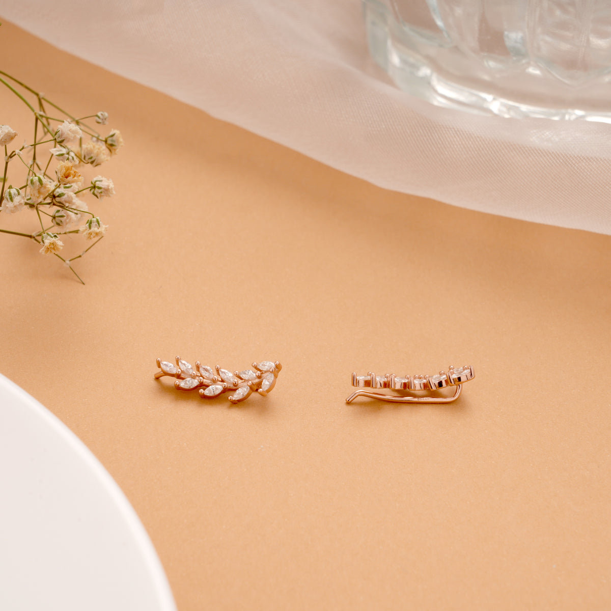 Dainty Marquise Branch Silver Rose Gold Climber
