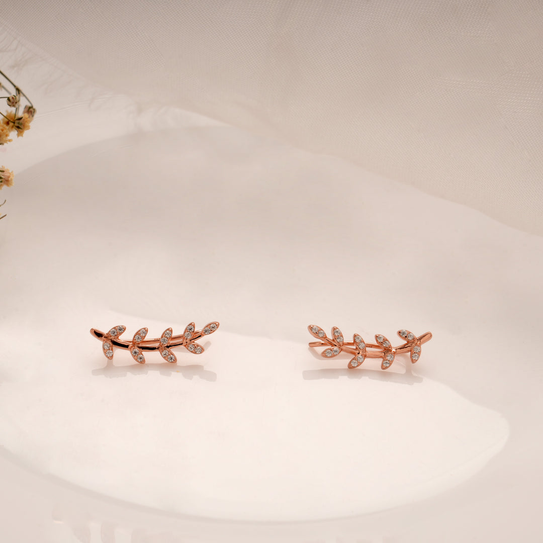 Charming Crystal Leaf Silver Rose Gold Climber