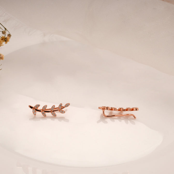 Charming Crystal Leaf Silver Rose Gold Climber
