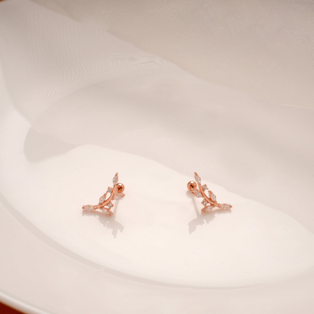 Cute Curved Leaf Stone Silver Rose Gold Climber