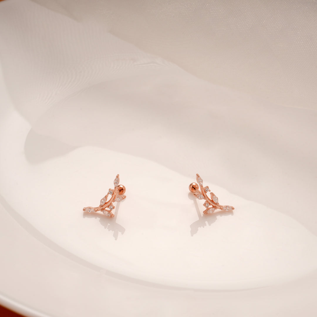 Cute Curved Leaf Stone Silver Rose Gold Climber