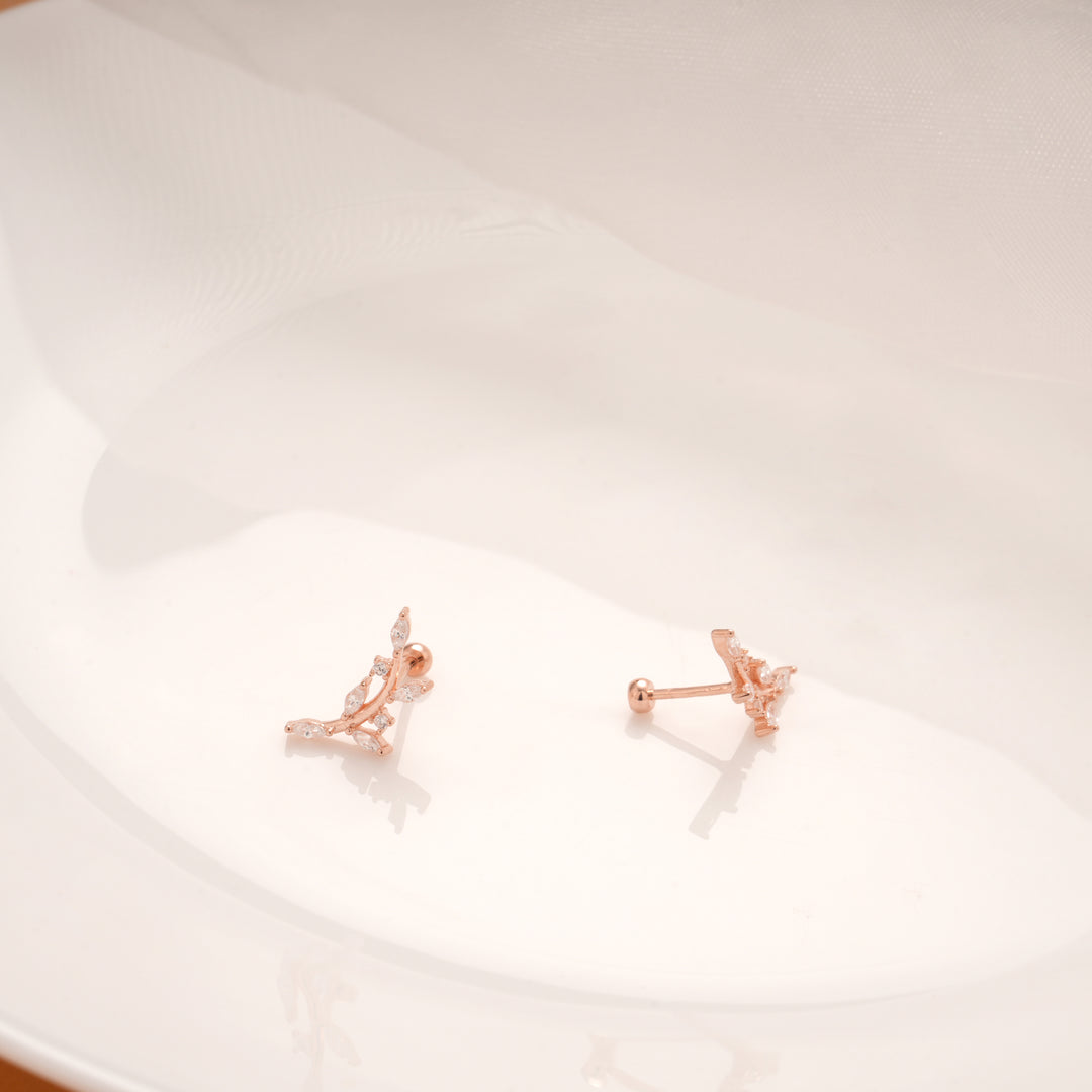 Cute Curved Leaf Stone Silver Rose Gold Climber