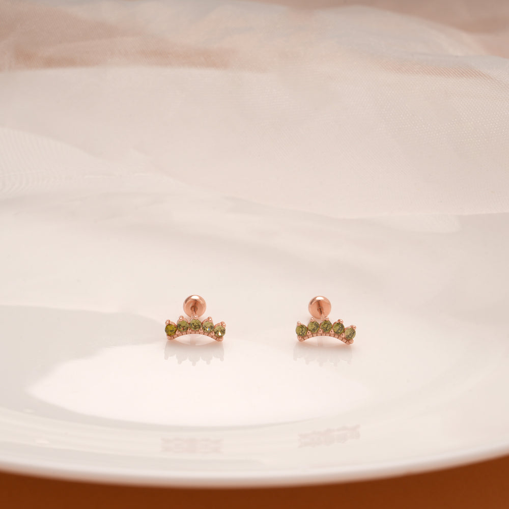 Pretty Crescent Green Stone Silver Rose Gold Koppu