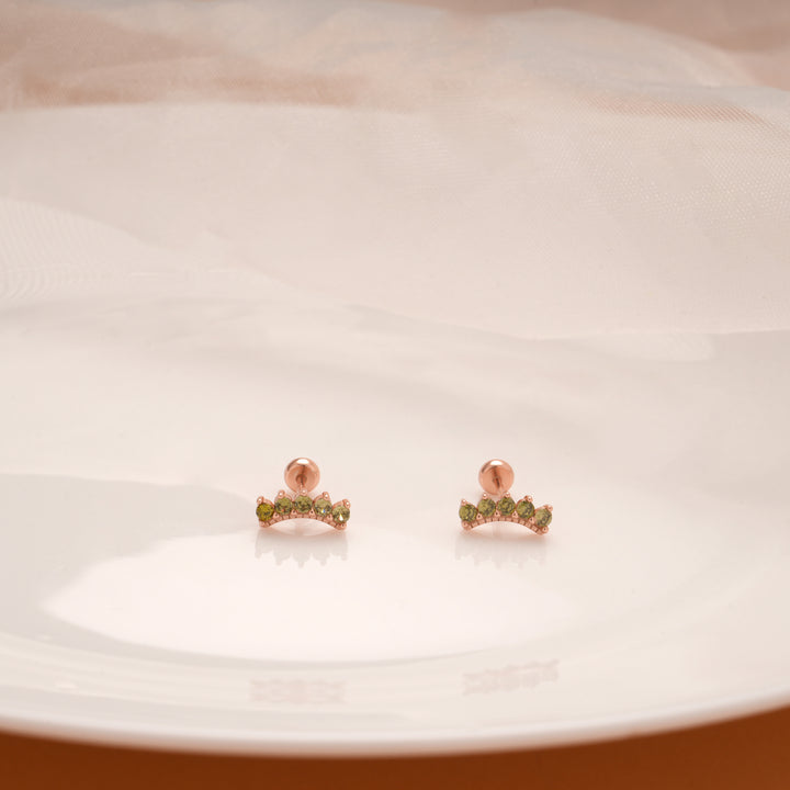 Pretty Crescent Green Stone Silver Rose Gold Koppu