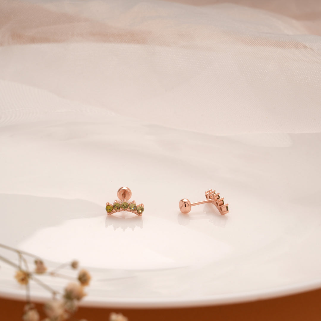 Pretty Crescent Green Stone Silver Rose Gold Koppu
