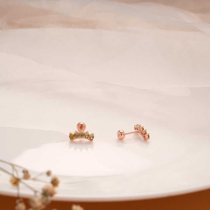 Pretty Crescent Green Stone Silver Rose Gold Koppu