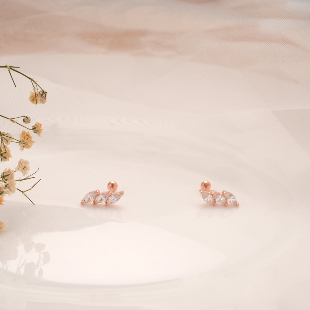 Vibrant Triple Teardrop Stone Silver Rose Gold Koppu